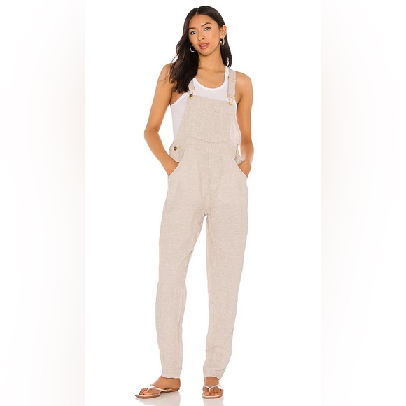 WeWoreWhat Pants - We Wore What Basic Linen Overalls in Natural Oatmeal Size Small
